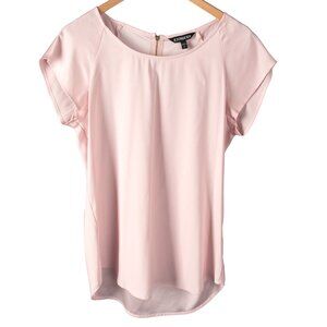 EXPRESS Blouse Silky Raglan Short Sleeve Round Neck Pastel Pink